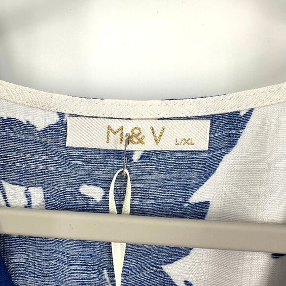 M&V Floral Print Tie Belt Midi Dress in blue white Size L/XL - Picture 4 of 13